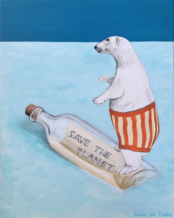 Save the planet Polar Bear original canvas painting by Coco de Paris