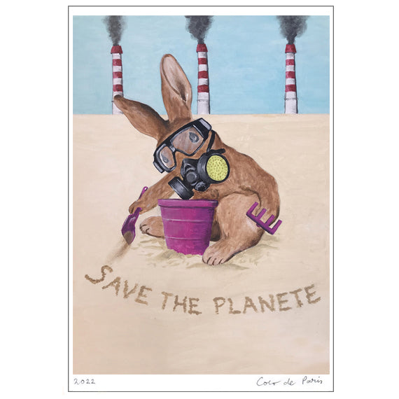 Save the planet rabbit Art Print by Coco de Paris