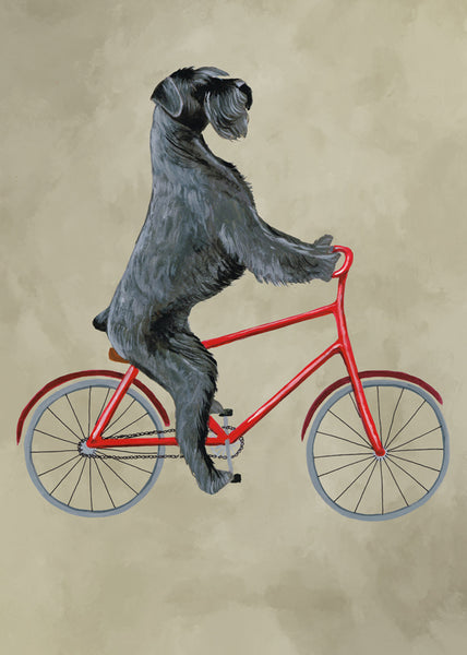 Schnautzer on bicycle Art Print by Coco de Paris