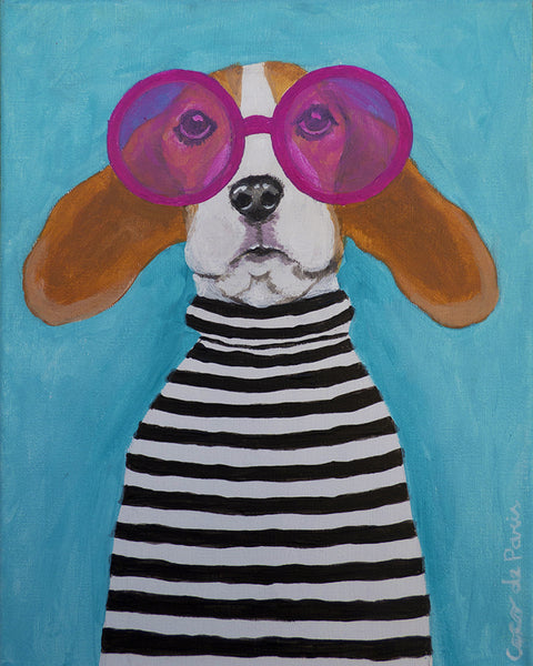 Stripy Beagle original canvas painting