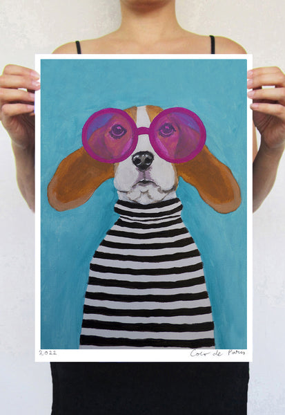 Stripy Beagle Art Print by Coco de Paris
