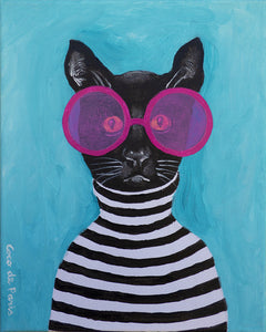 Stripy Black Cat original canvas painting