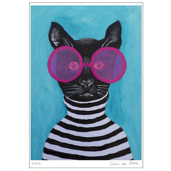 Stripy Black Cat Art Print by Coco de Paris
