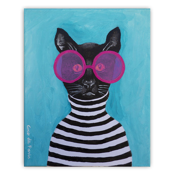 Stripy Black Cat original canvas painting
