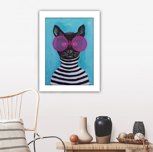 Stripy Black Cat Art Print by Coco de Paris