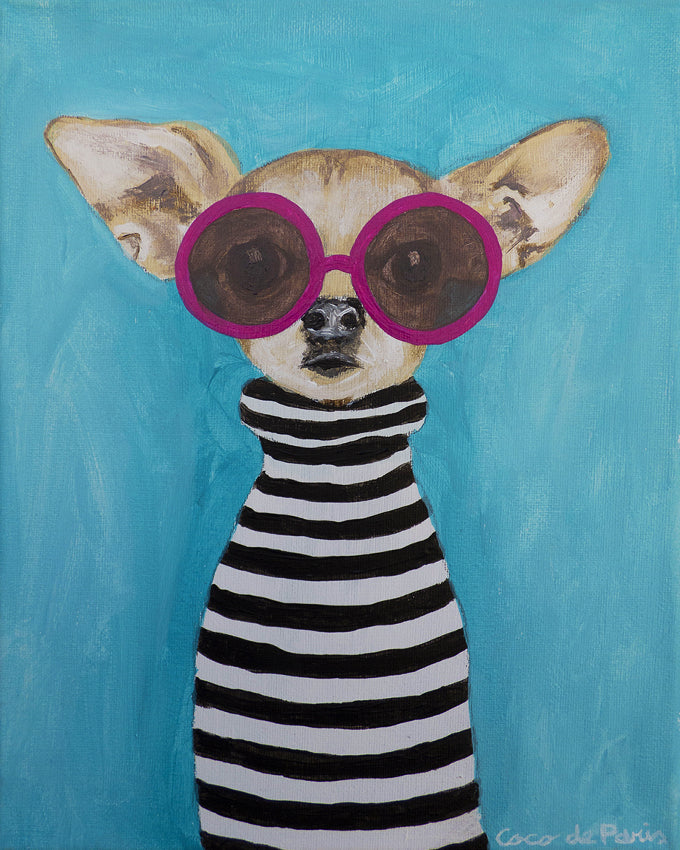 Stripy Chihuahua original canvas painting