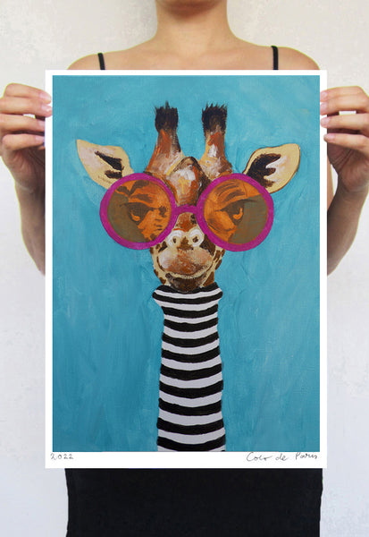 Stripy Giraffe Art Print by Coco de Paris