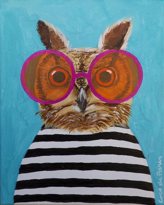Stripy Owl original canvas painting