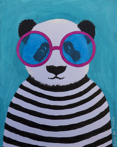 Stripy Panda original canvas painting