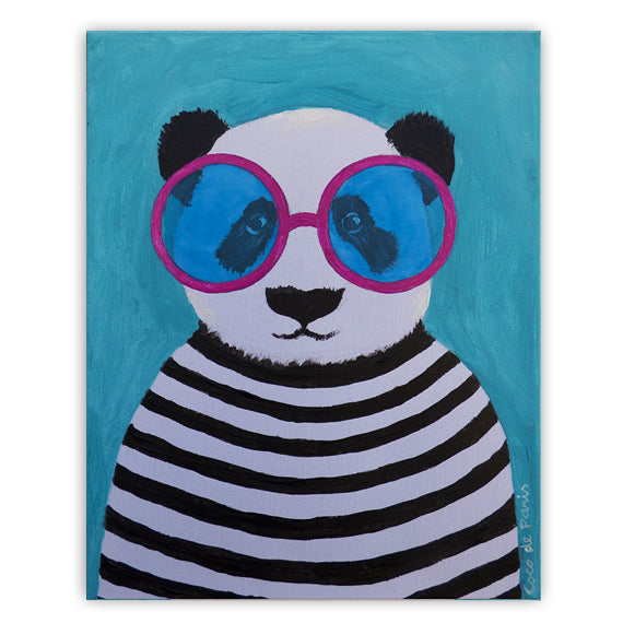 Stripy Panda original canvas painting