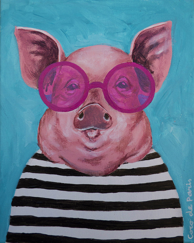 Stripy Pig original canvas painting