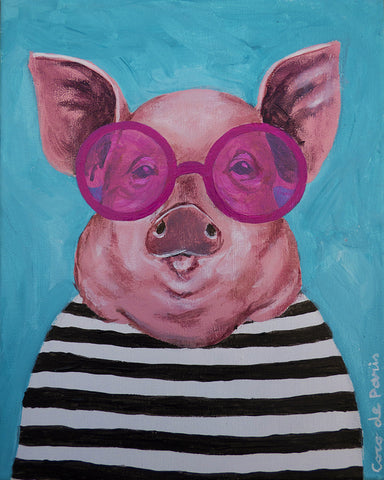 Stripy Pig original canvas painting