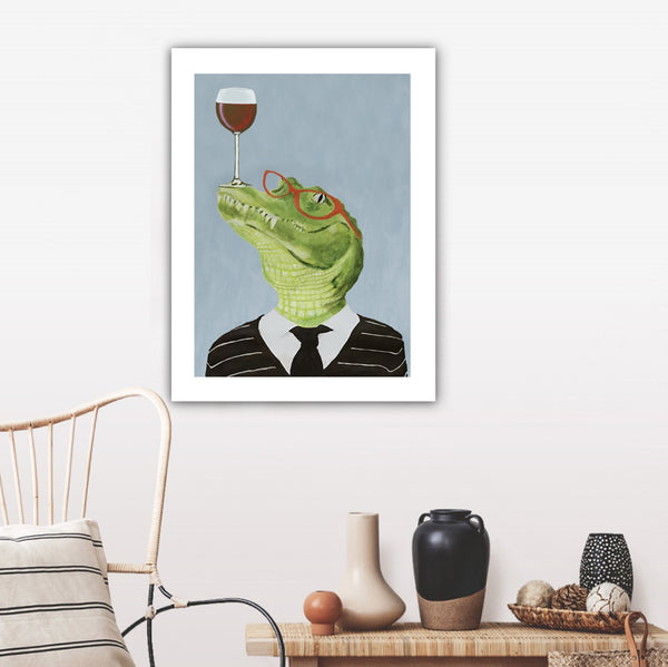 Alligator with wineglass Art Print by Coco de Paris