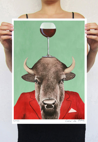 Buffalo with wineglass Art Print by Coco de Paris