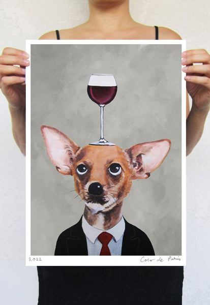 Chihuahua with wineglass Art Print by Coco de Paris