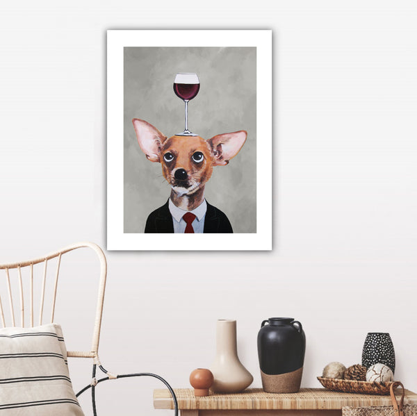 Chihuahua with wineglass Art Print by Coco de Paris
