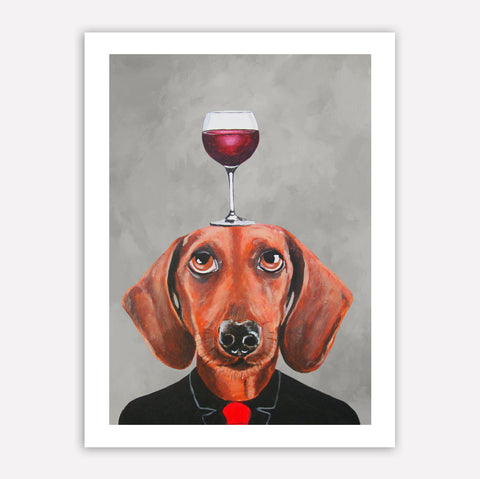 Dachshund with wineglass Art Print by Coco de Paris