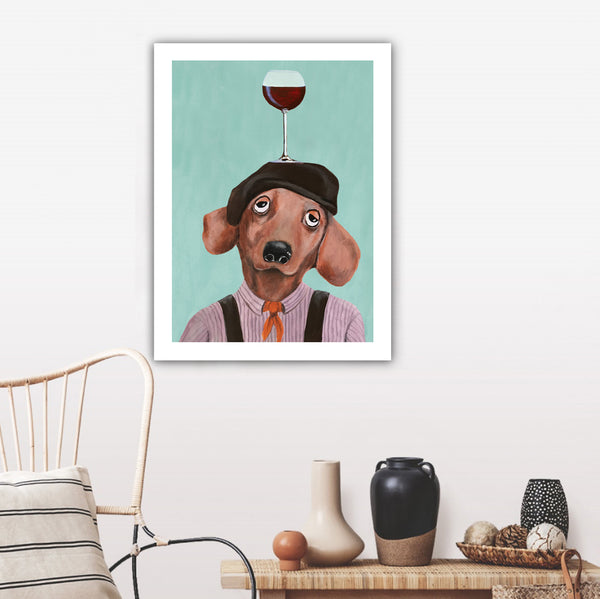 French Dachshund with wineglass Art Print by Coco de Paris
