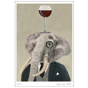 Classy Elephant with wineglass Art Print by Coco de Paris