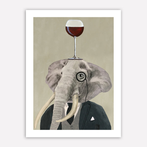 Classy Elephant with wineglass Art Print by Coco de Paris
