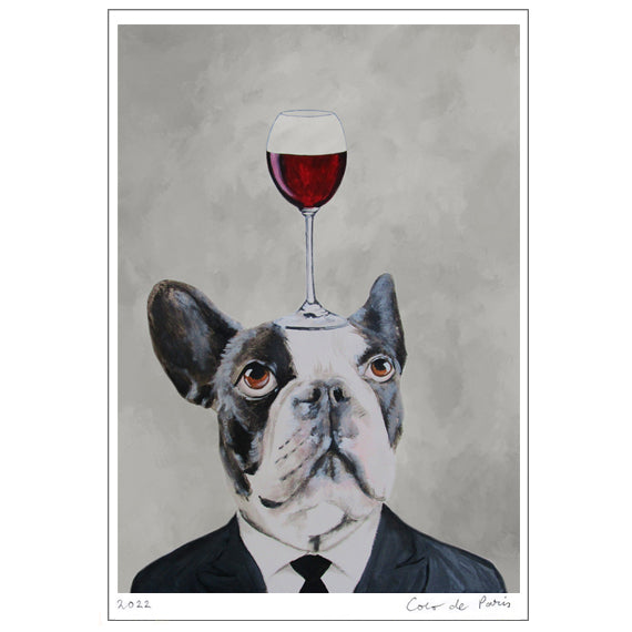 french Bulldog with wineglass Art Print by Coco de Paris