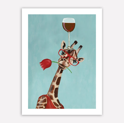 Giraffe with wineglass Art Print by Coco de Paris