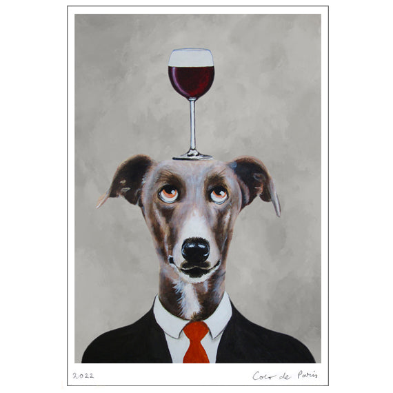 Greyhound with wineglass Art Print by Coco de Paris
