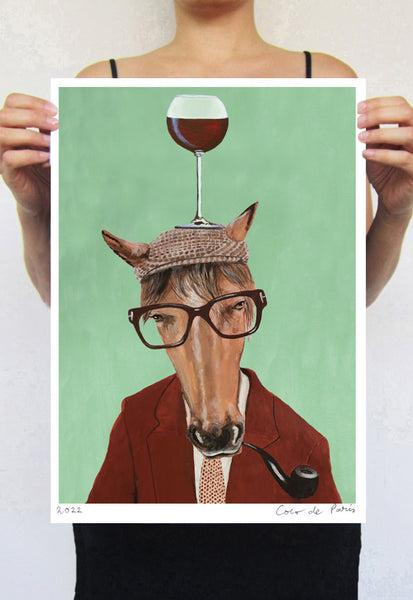 Horse with wineglass Art Print by Coco de Paris
