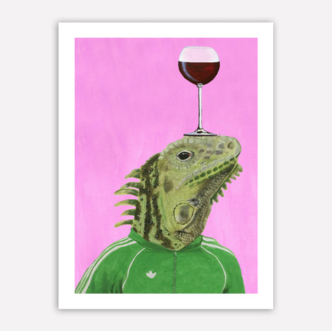 Iguana with wineglass Art Print by Coco de Paris