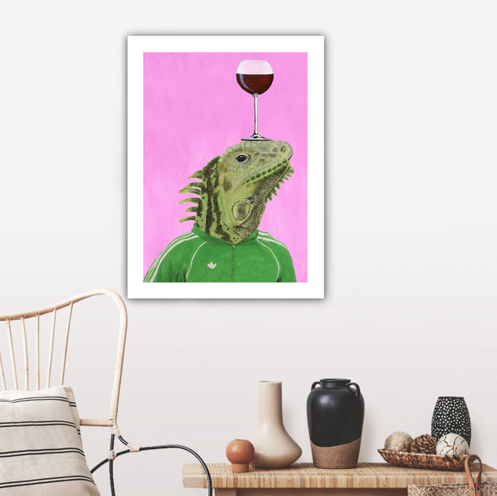 Quirky Blue Peacock Balancing Wine Glass on Head by Coco de Paris - Painting Stupell Industries Format: White Framed, Size: 14 H x 11 W