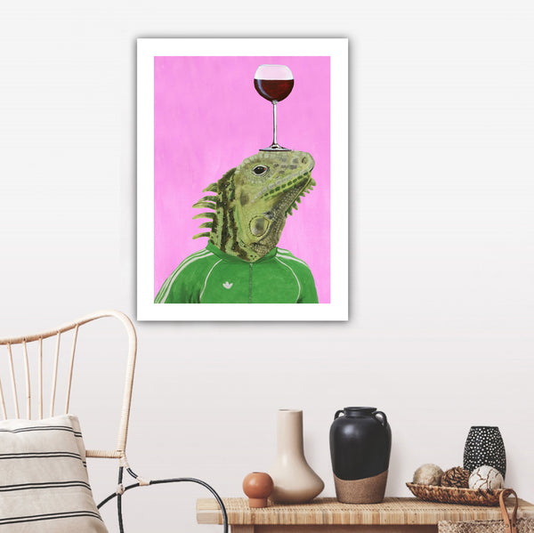 Iguana with wineglass Art Print by Coco de Paris