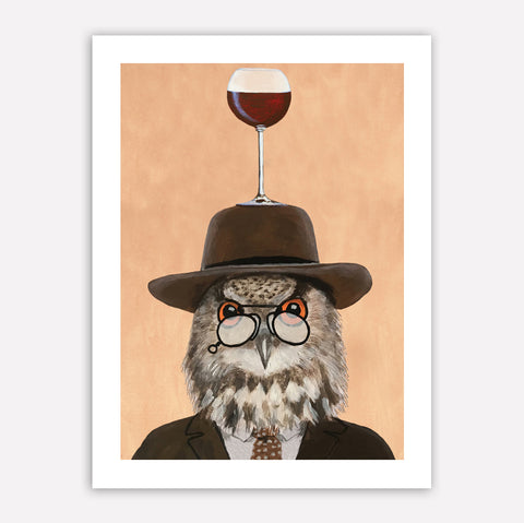 Classy Owl with wineglass Art Print by Coco de Paris