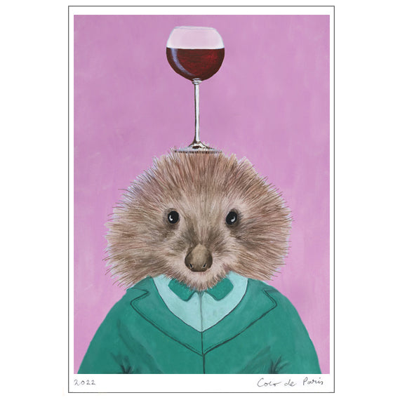 Porcupine with wineglass Art Print by Coco de Paris