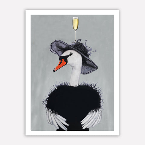 Swan with champagne glass Art Print by Coco de Paris