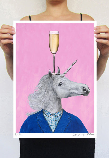 Unicorn with wineglass Art Print by Coco de Paris