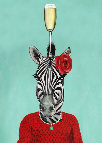 Zebra with wineglass Art Print by Coco de Paris