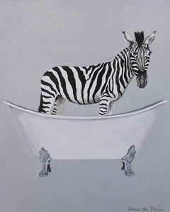 Zebra in bathtub original canvas painting by Coco de Paris