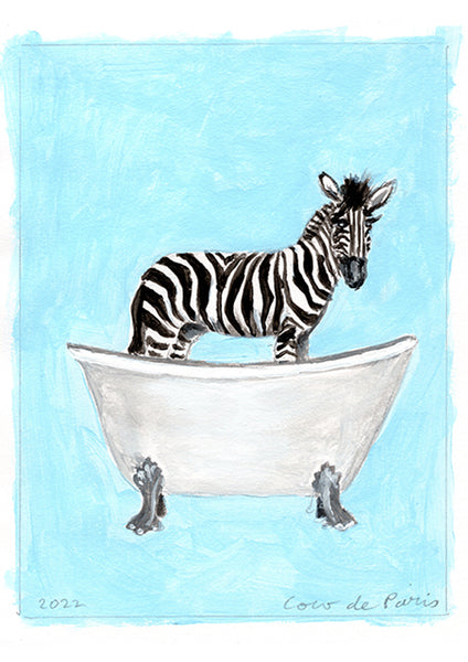 Zebra in bathtub original painting by Coco de Paris