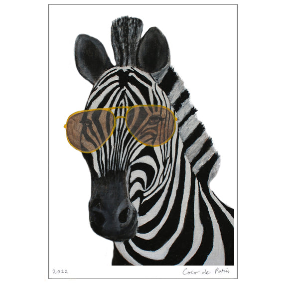Zebra with Rayban sunglasses Art Print by Coco de Paris