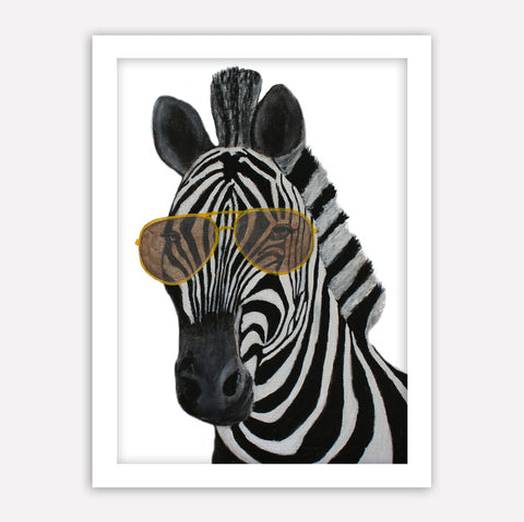 Zebra with Rayban sunglasses Art Print by Coco de Paris