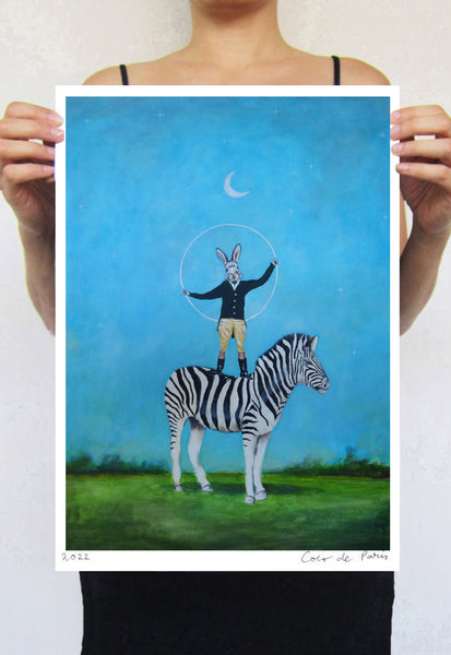 Zebra with rabbit Art Print by Coco de Paris