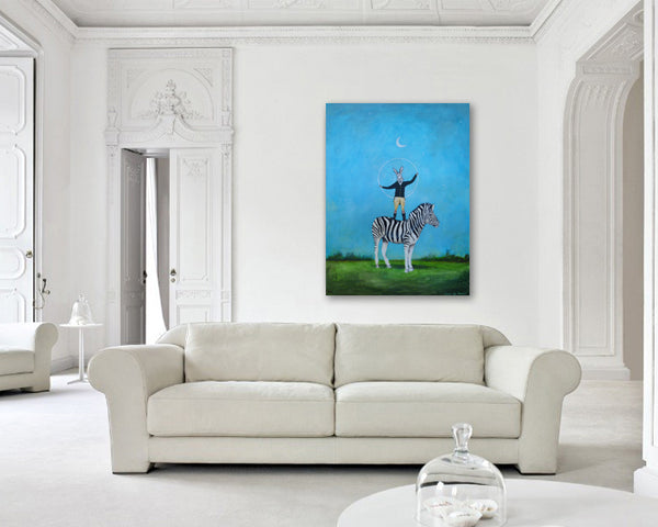 Zebra with rabbit original canvas painting by Coco de Paris